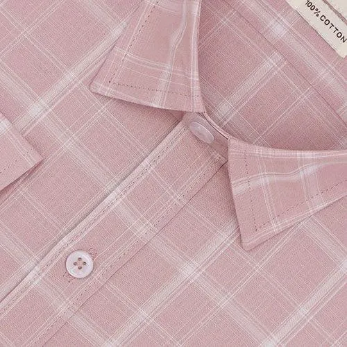 Men's 100% Cotton Plaid Checkered Full Sleeves Shirt (Peach)