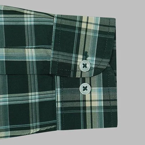 Men's 100% Cotton Tartan Checkered Full Sleeves Shirt (Forest Green)