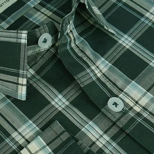 Men's 100% Cotton Tartan Checkered Full Sleeves Shirt (Forest Green)