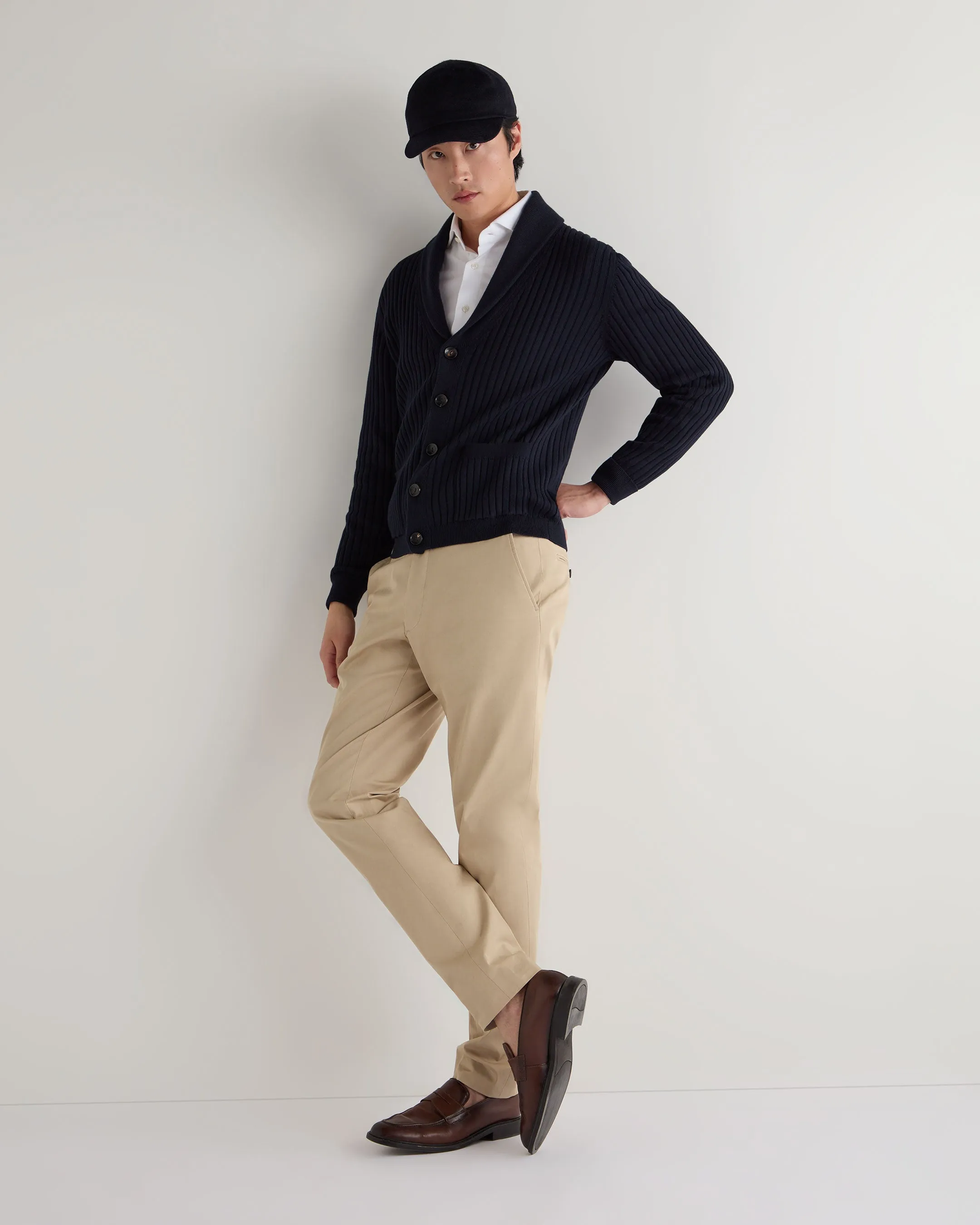 Men's Cotton Blend Shawl Cardigan Navy Blue