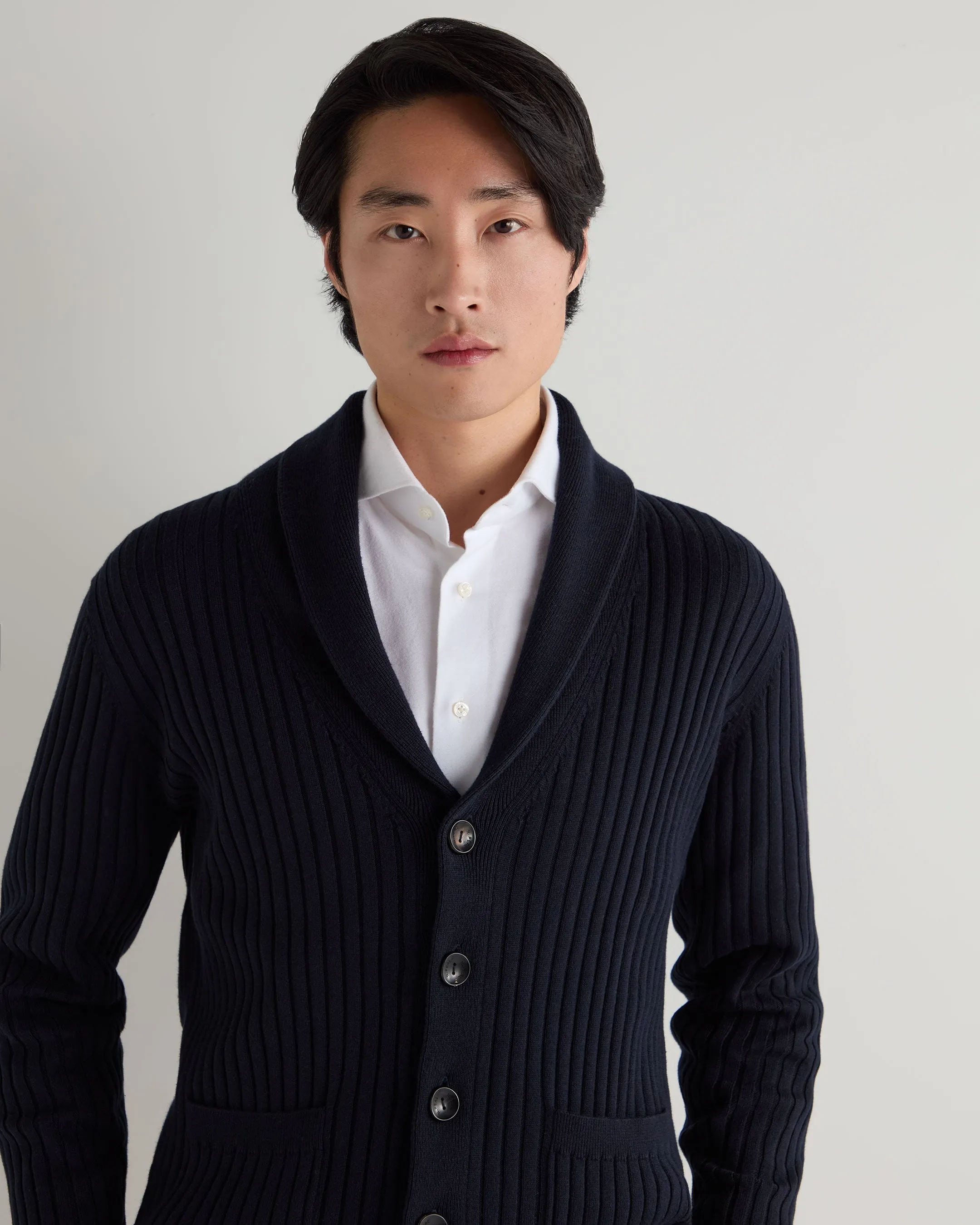 Men's Cotton Blend Shawl Cardigan Navy Blue