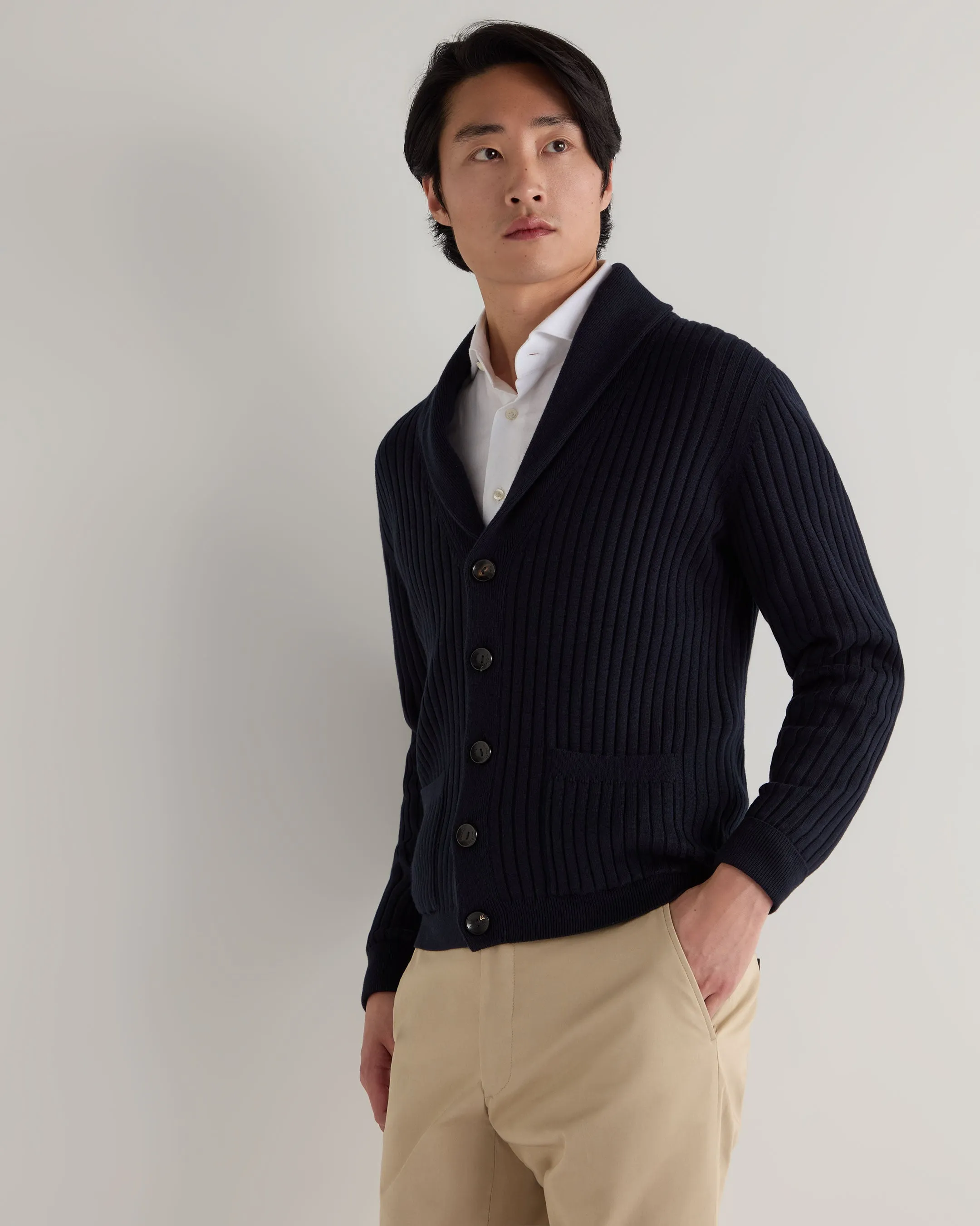 Men's Cotton Blend Shawl Cardigan Navy Blue