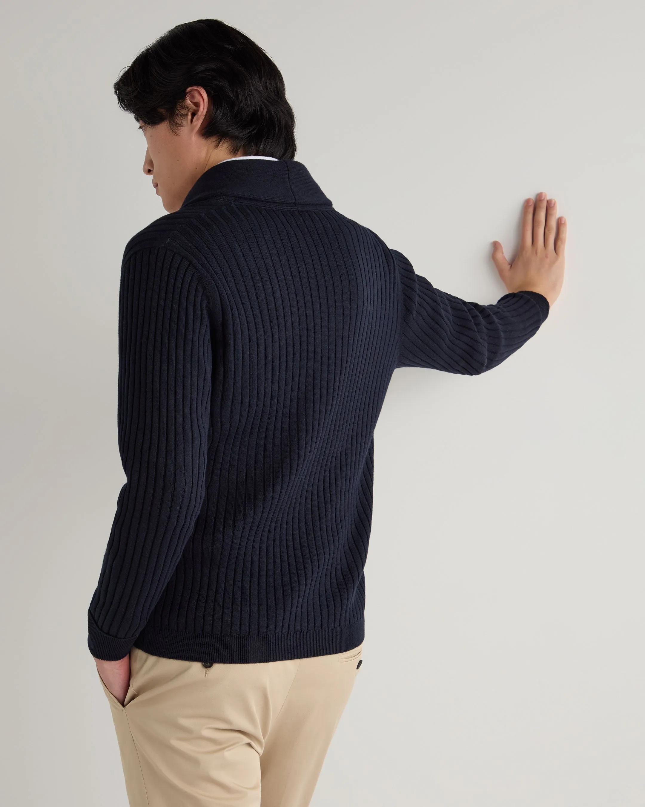 Men's Cotton Blend Shawl Cardigan Navy Blue