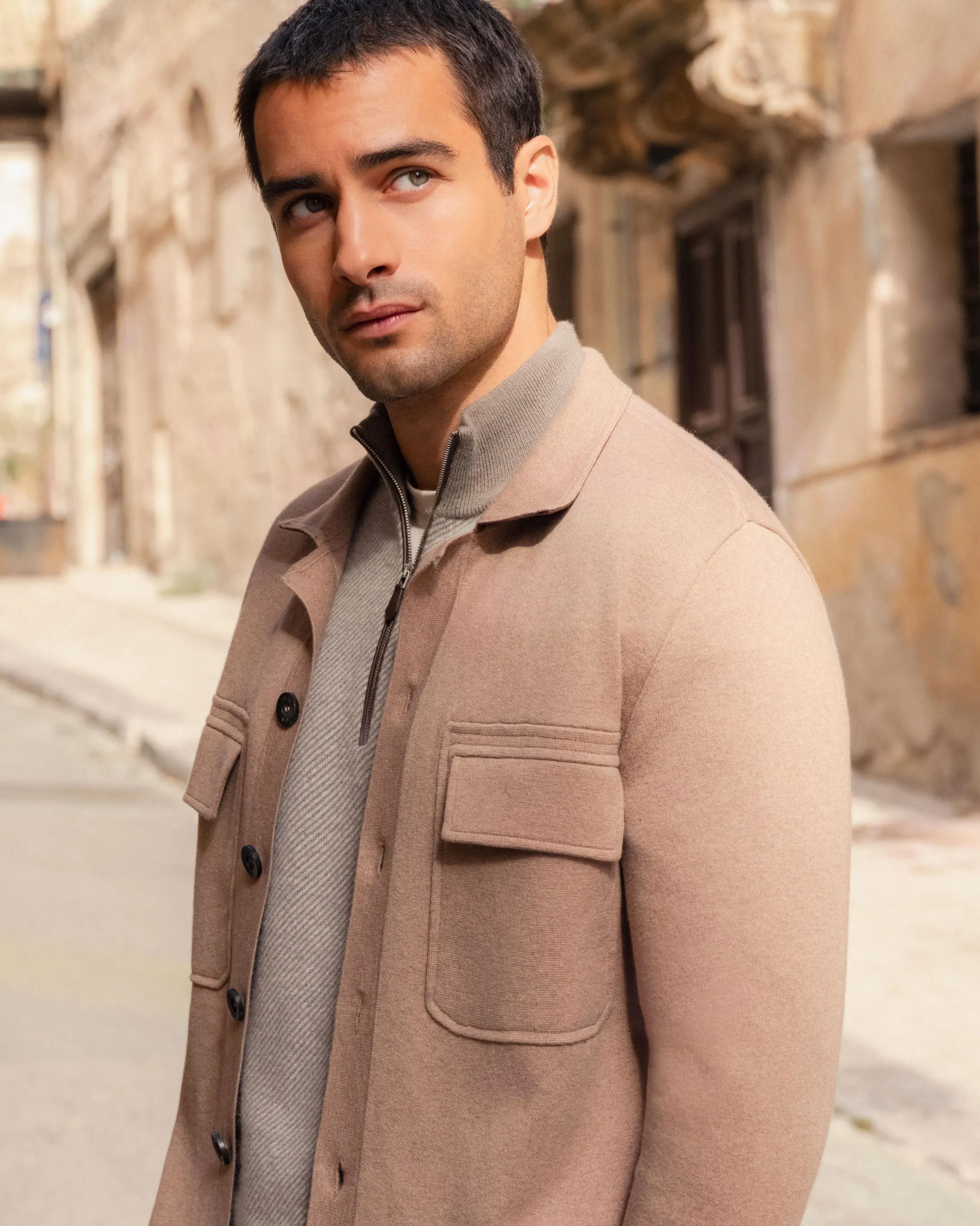 Men's Cotton Cashmere Overshirt Taupe Brown