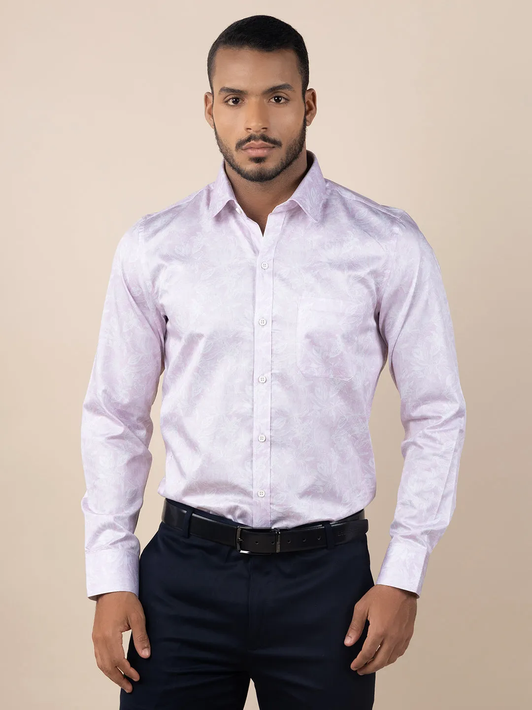 Men's Regular Fit Abstract Pink Formal Shirt