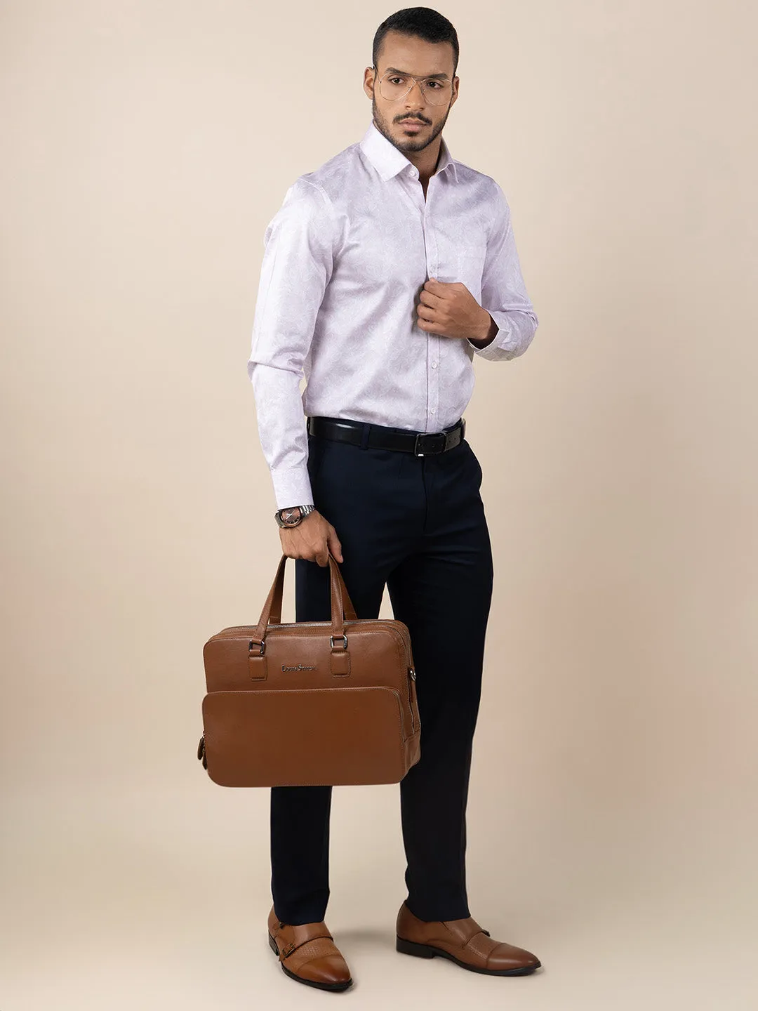 Men's Regular Fit Abstract Pink Formal Shirt