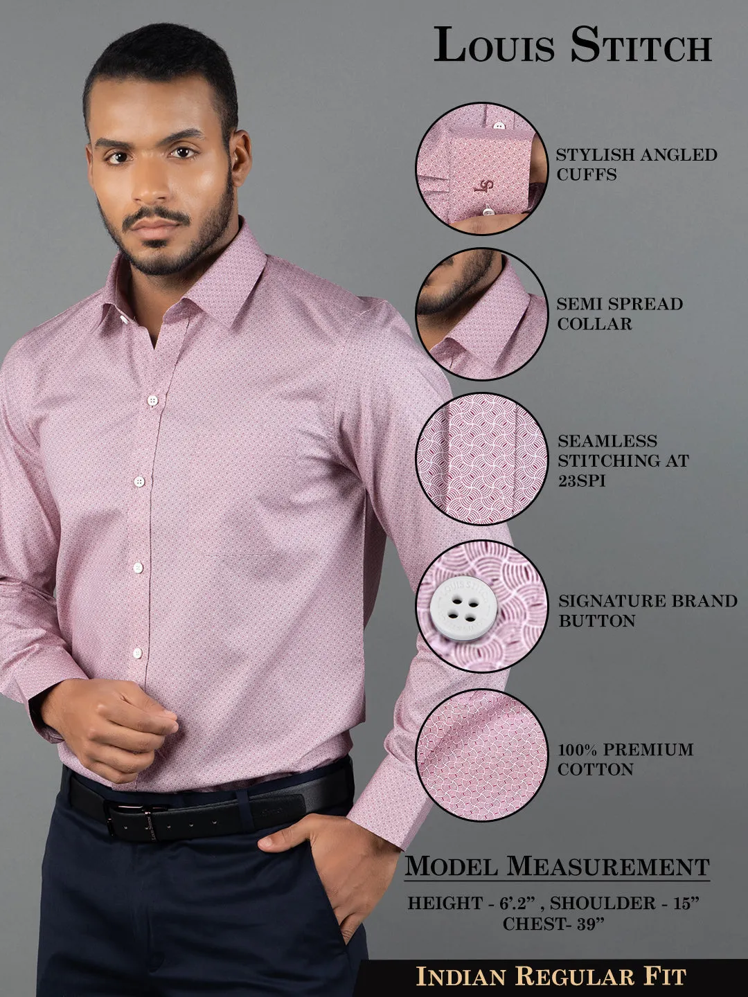 Men's Regular Fit Geometric Red Formal Shirt