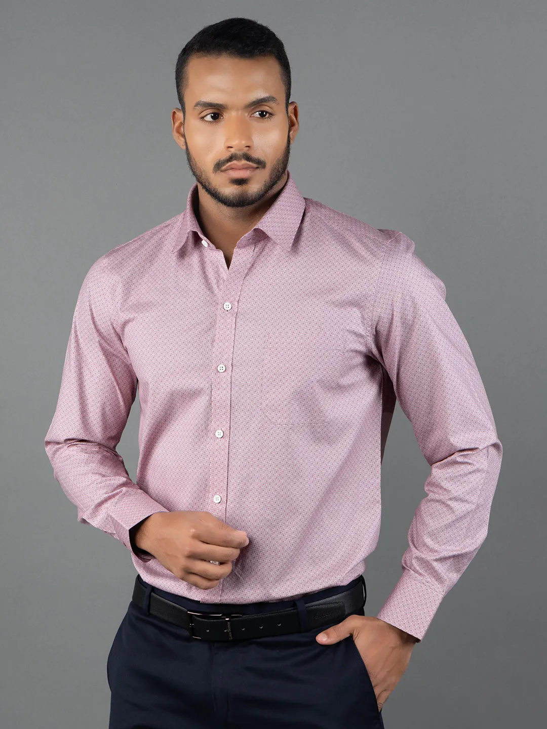 Men's Regular Fit Geometric Red Formal Shirt