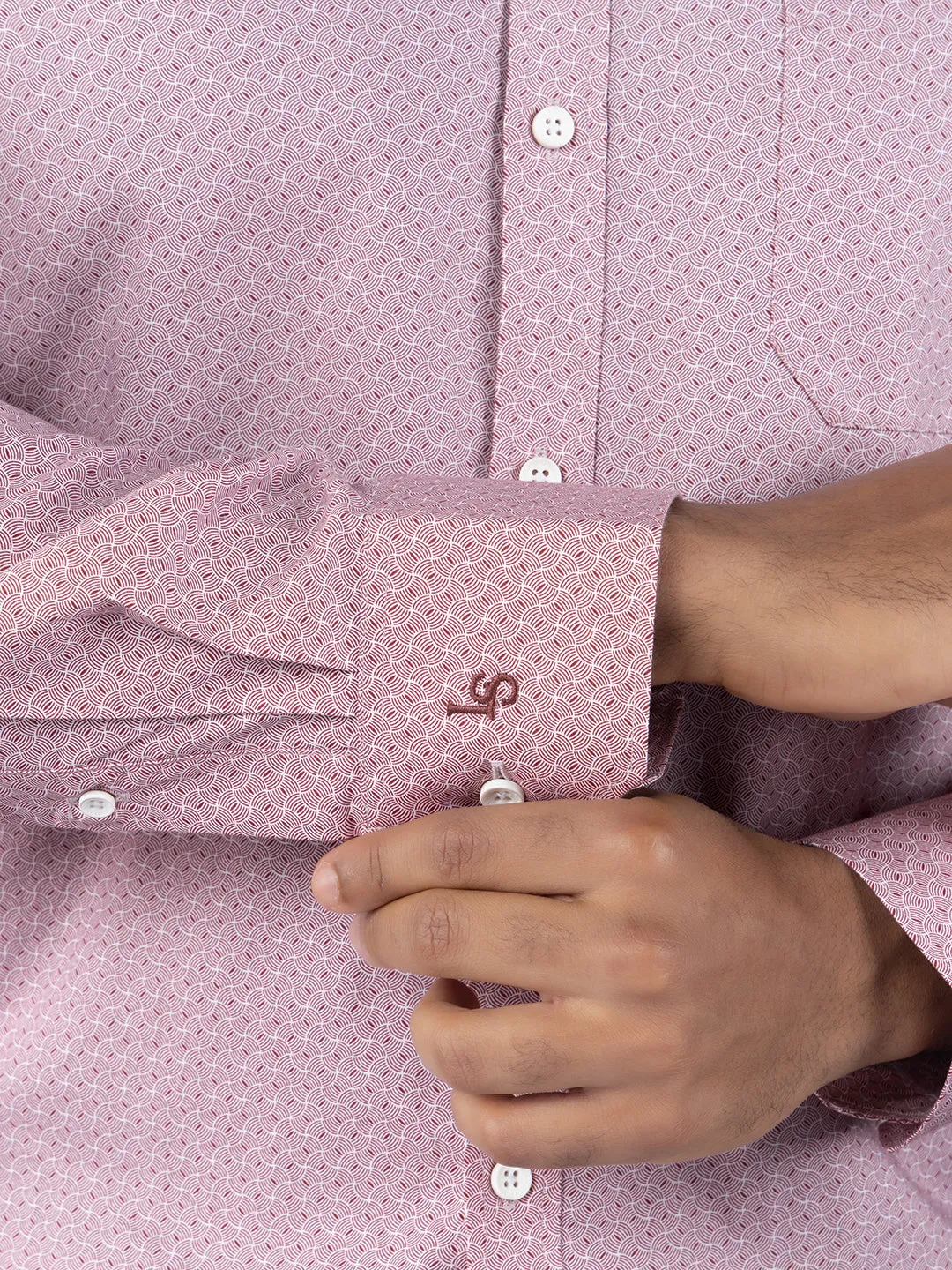 Men's Regular Fit Geometric Red Formal Shirt