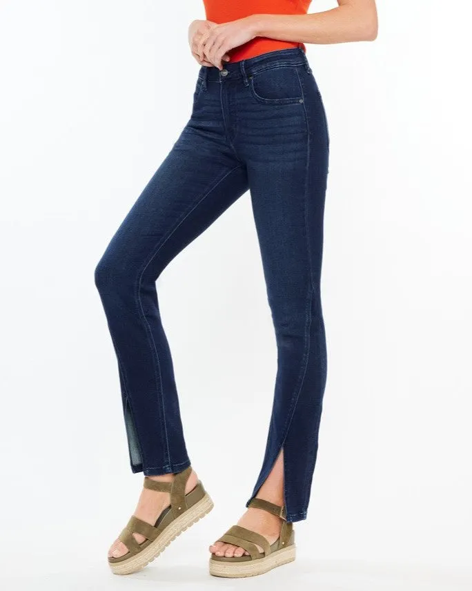 Mid-Rise Seam Cut Out Bootcut Jeans - Dark Wash - FINAL SALE