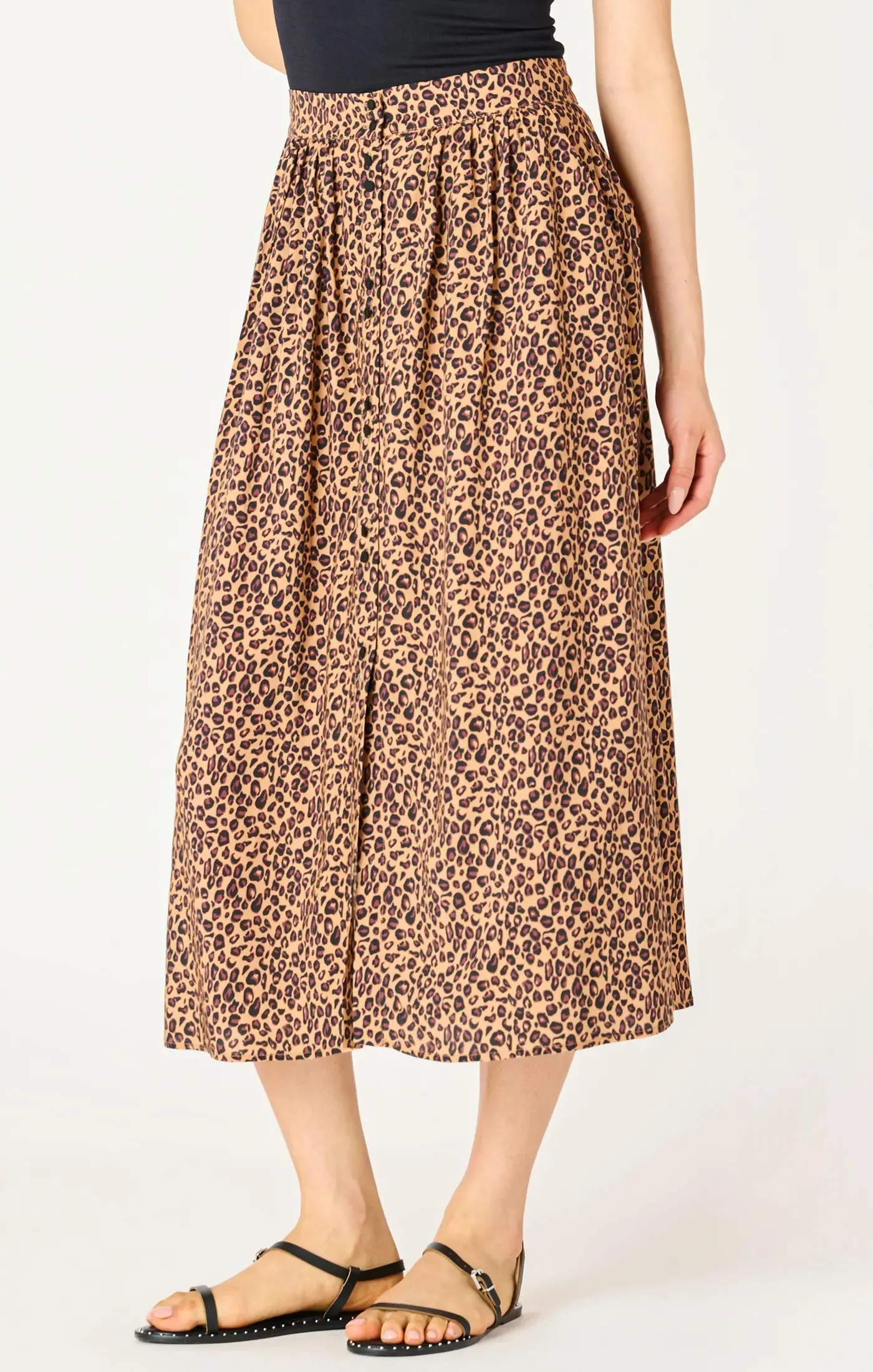 Mini Leopard Print Midi Skirt