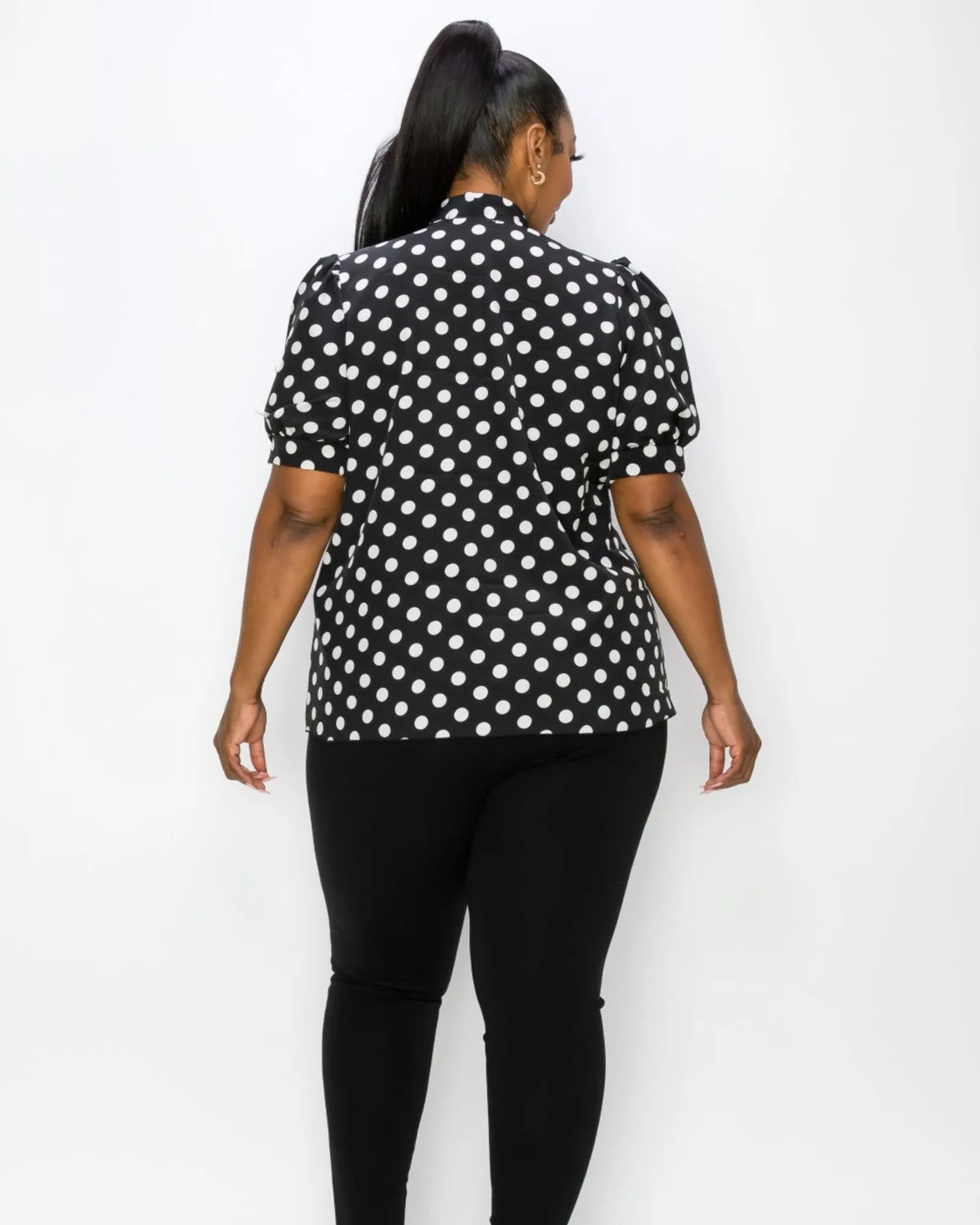 Minnie Polka Dot Tie Neck Blouse | Navy/Ivory