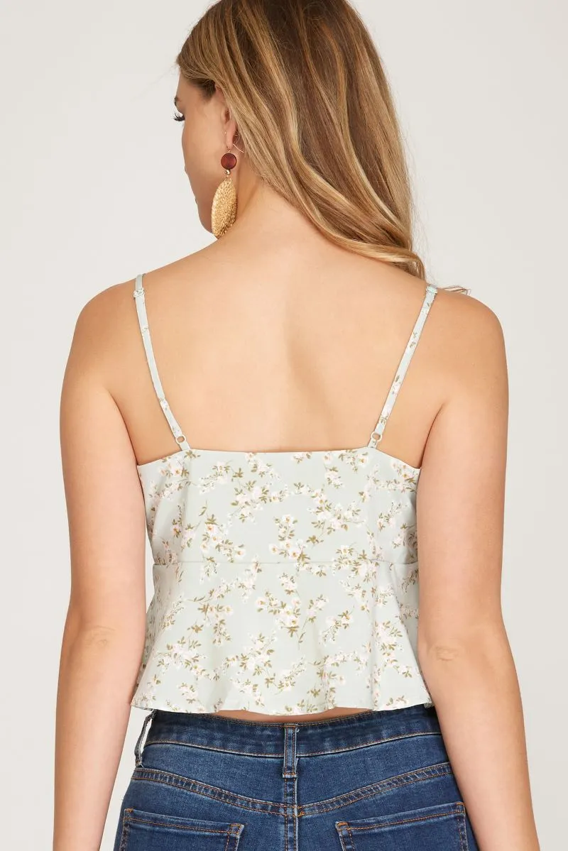 MINT BLUSH SPAGHETTI STRAP FRONT TIE DETAILED CAMI TOP STXSS9249