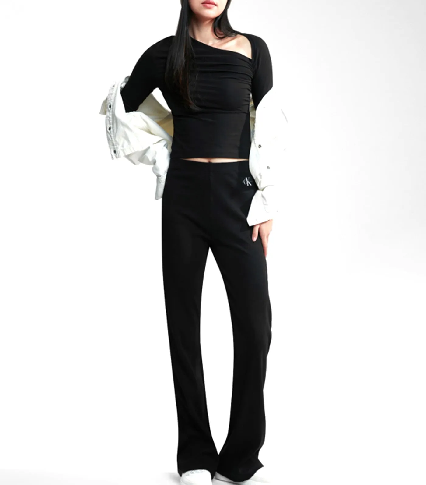 Modern Cut-Out Knit Top Black