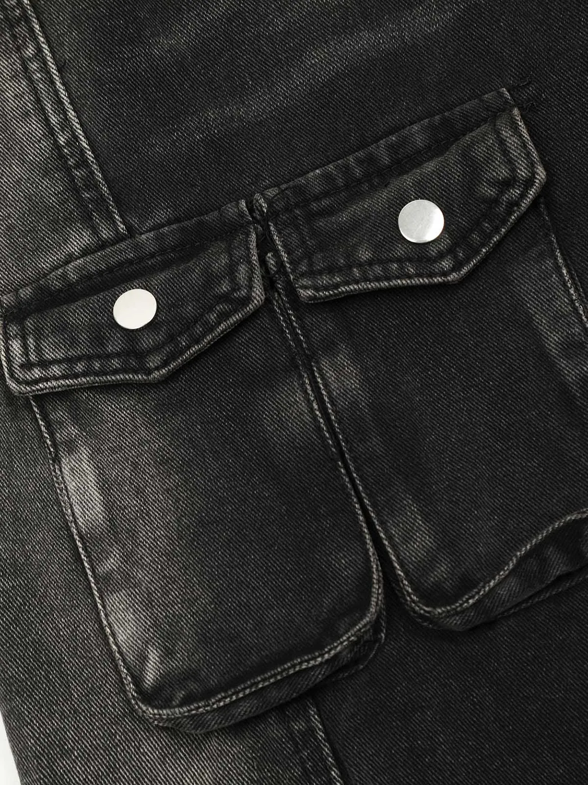 Multi-Pocket Design Washed Workwear Straight Jeans