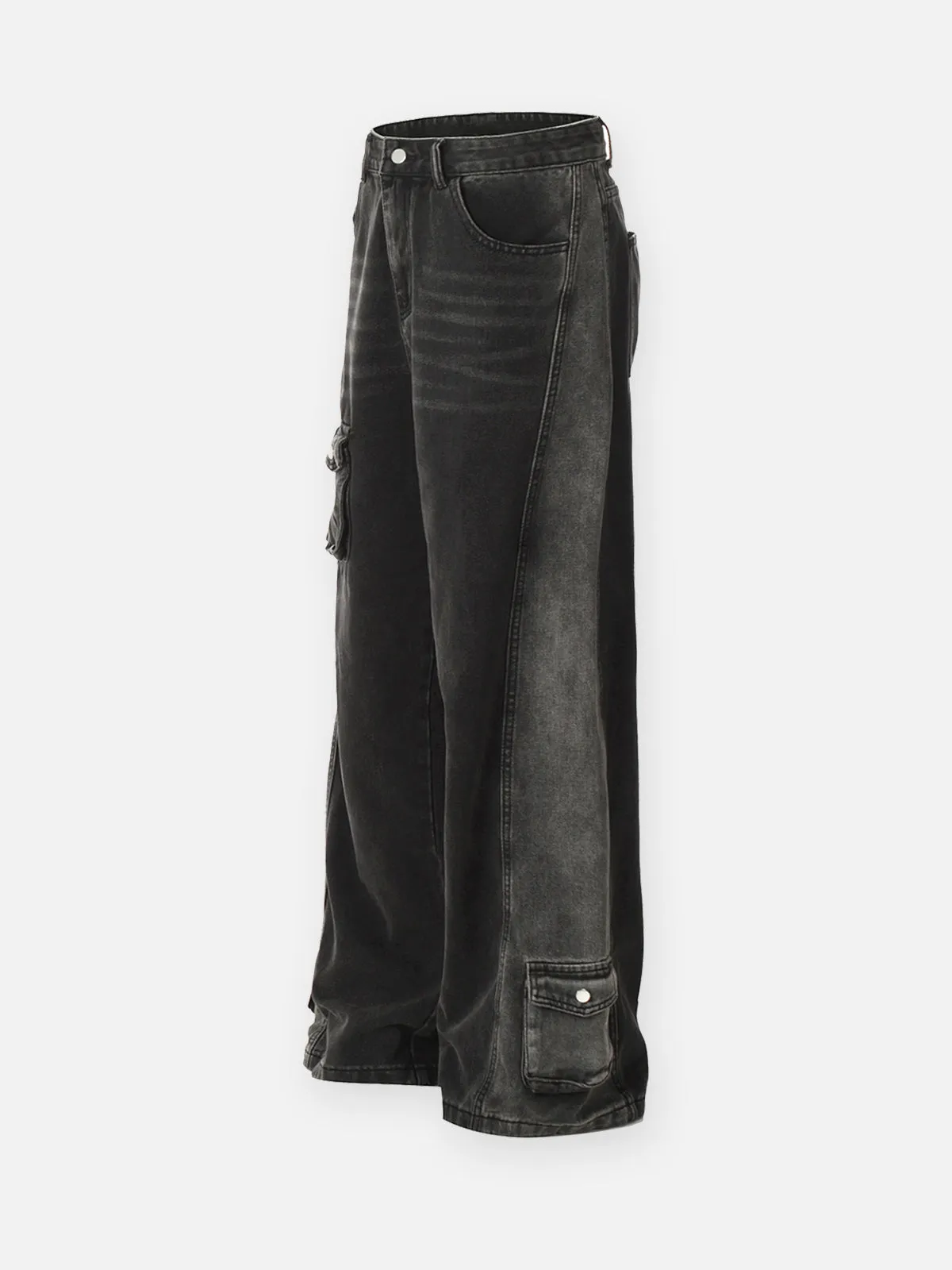 Multi-Pocket Design Washed Workwear Straight Jeans