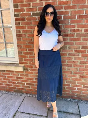 Navy Lace Block Panel Skirt