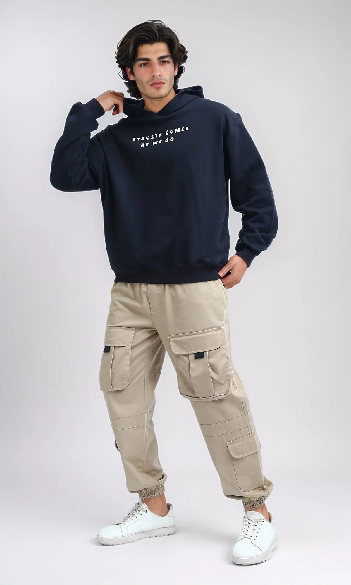 O199378 - Relaxed Fit Long Sleeves Slip On Hoodie - Black