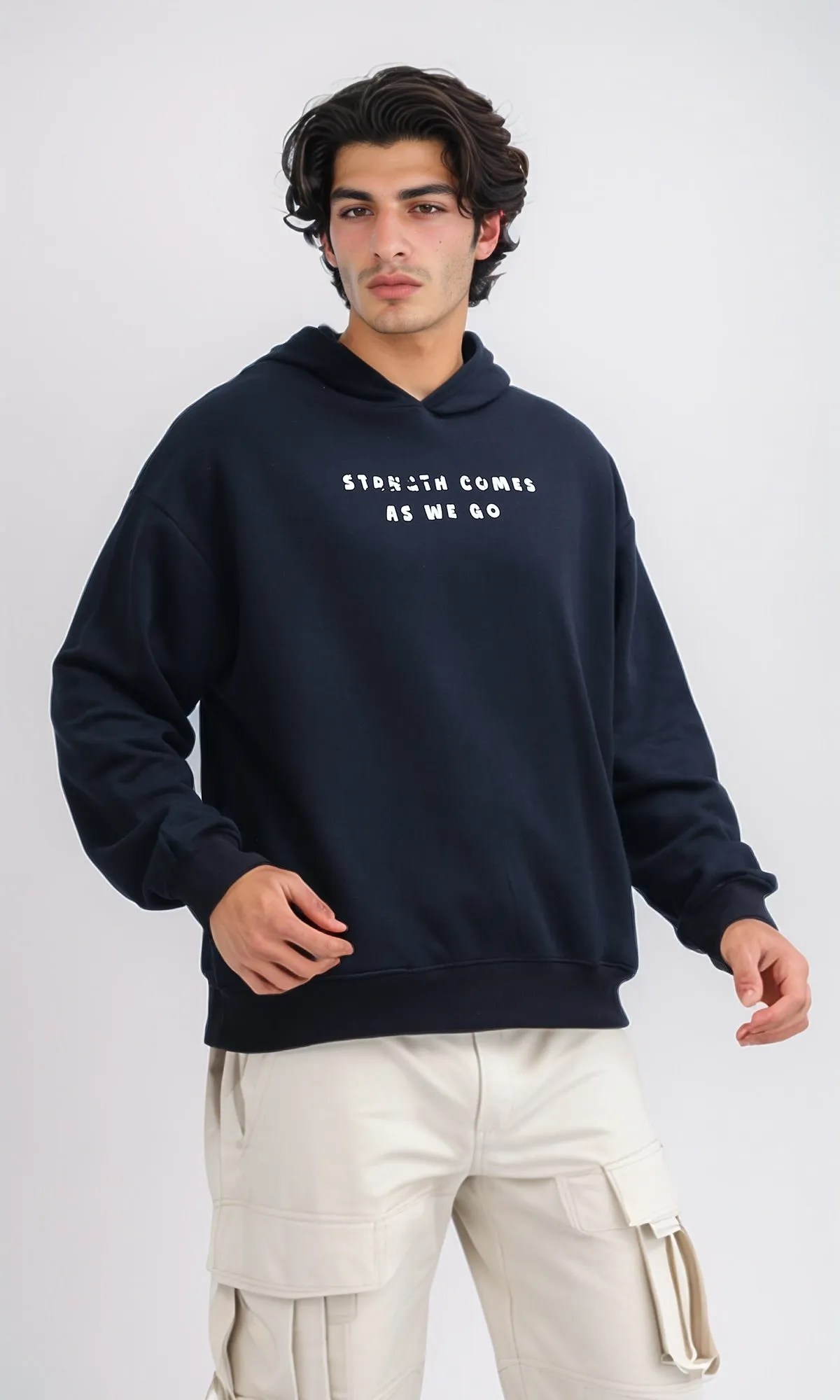 O199378 - Relaxed Fit Long Sleeves Slip On Hoodie - Black