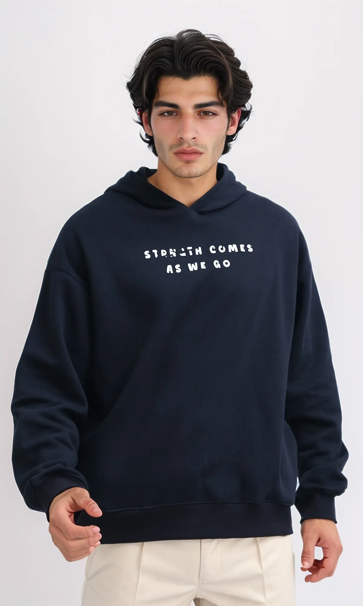 O199378 - Relaxed Fit Long Sleeves Slip On Hoodie - Black