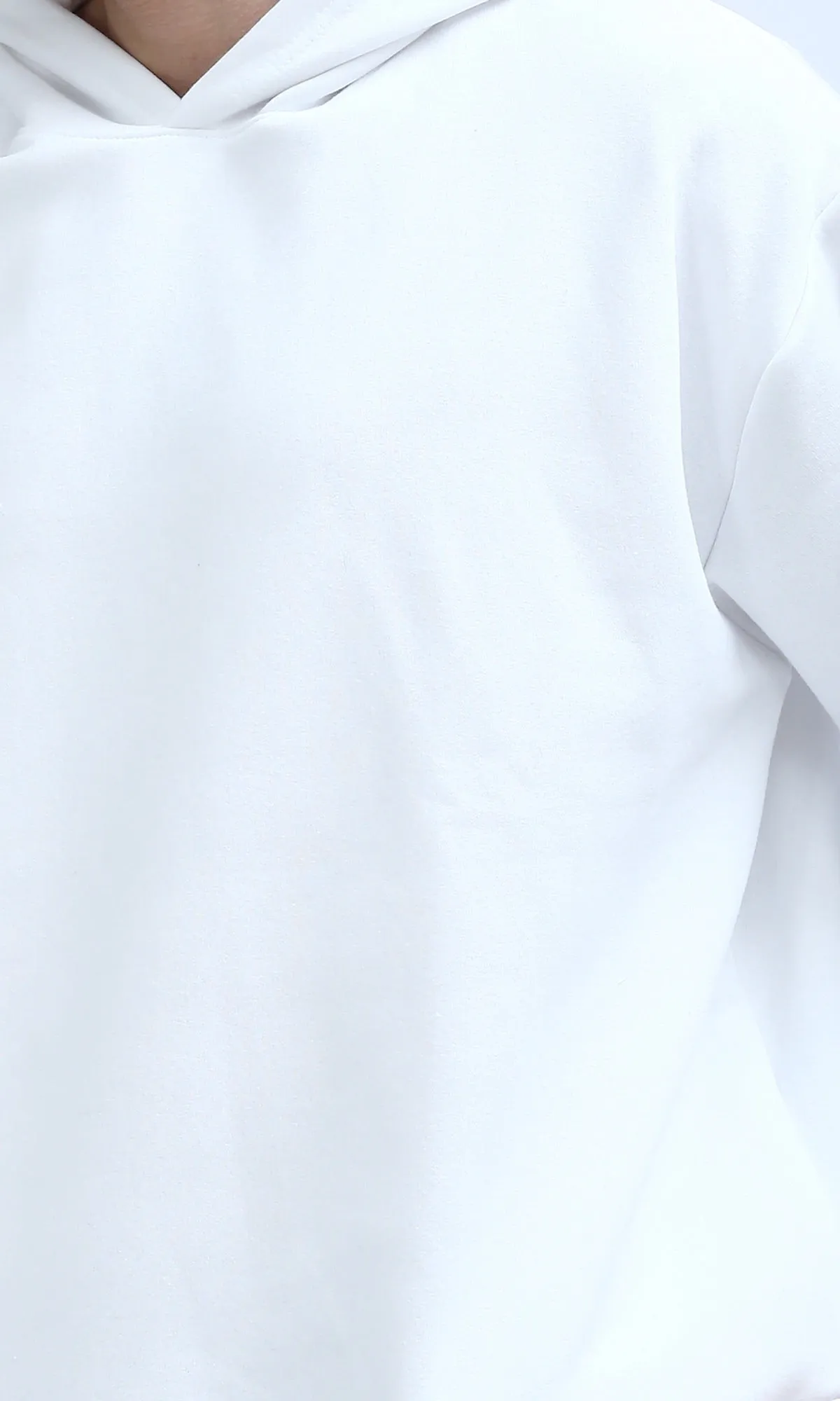 O201283 - Solid Relaxed Fit White Casual Hoodie