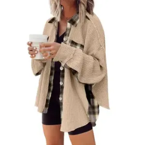 Overcome The Odds Apricot Plaid Waffle Splice Button Shirt