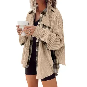 Overcome The Odds Apricot Plaid Waffle Splice Button Shirt