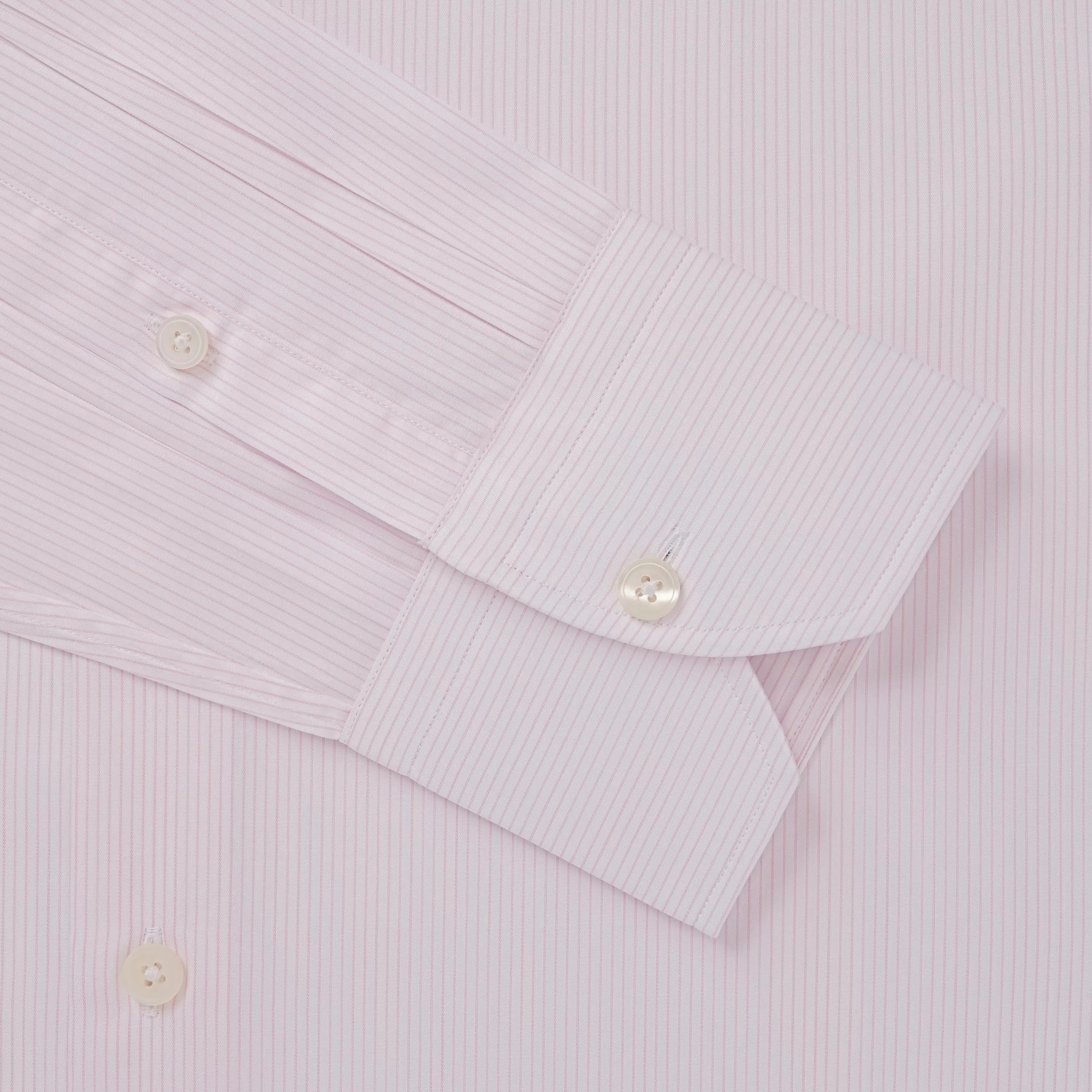 Pale Pink & White Tailored Fit Precise Hairline Stripe Dress Shirt