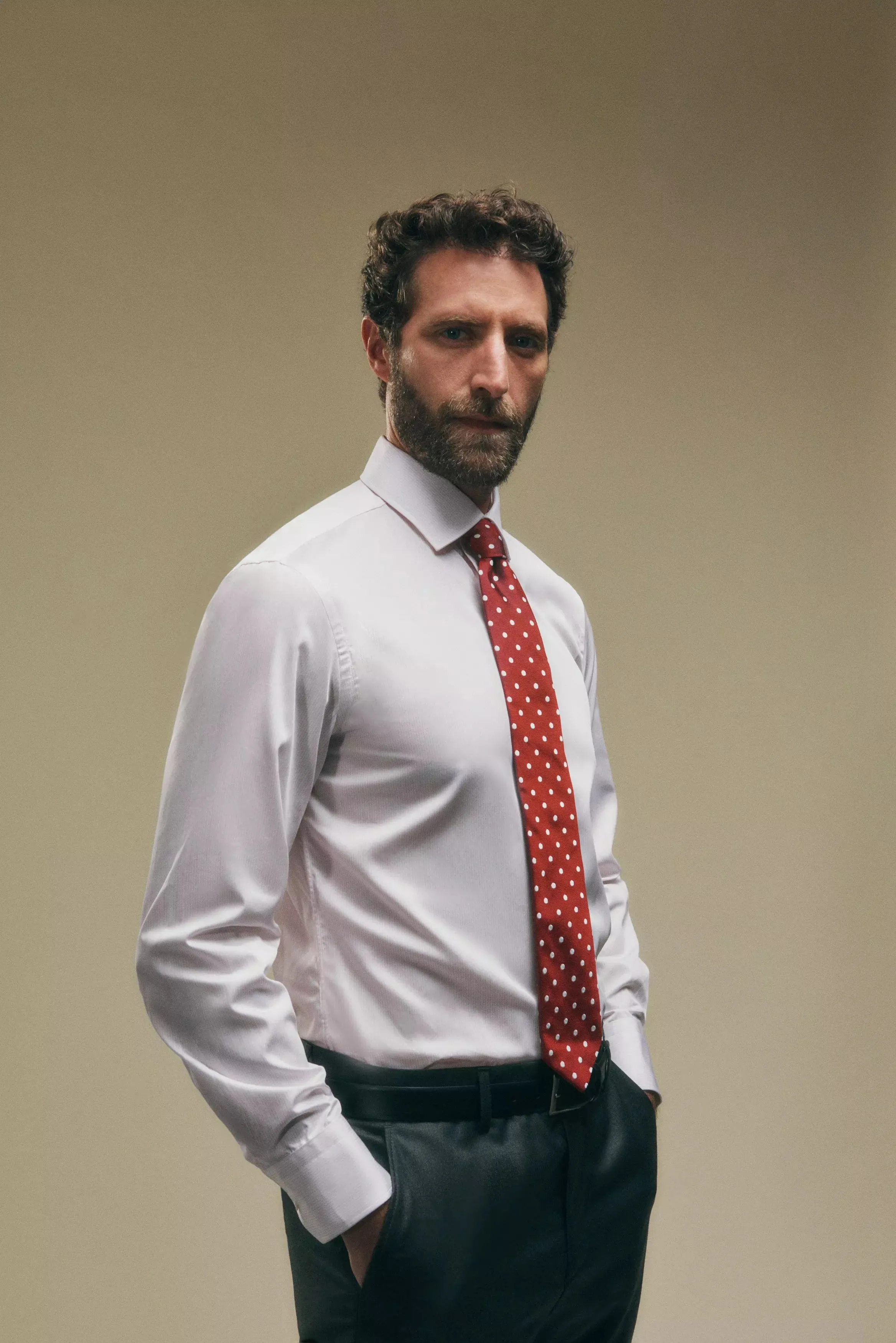 Pale Pink & White Tailored Fit Precise Hairline Stripe Dress Shirt