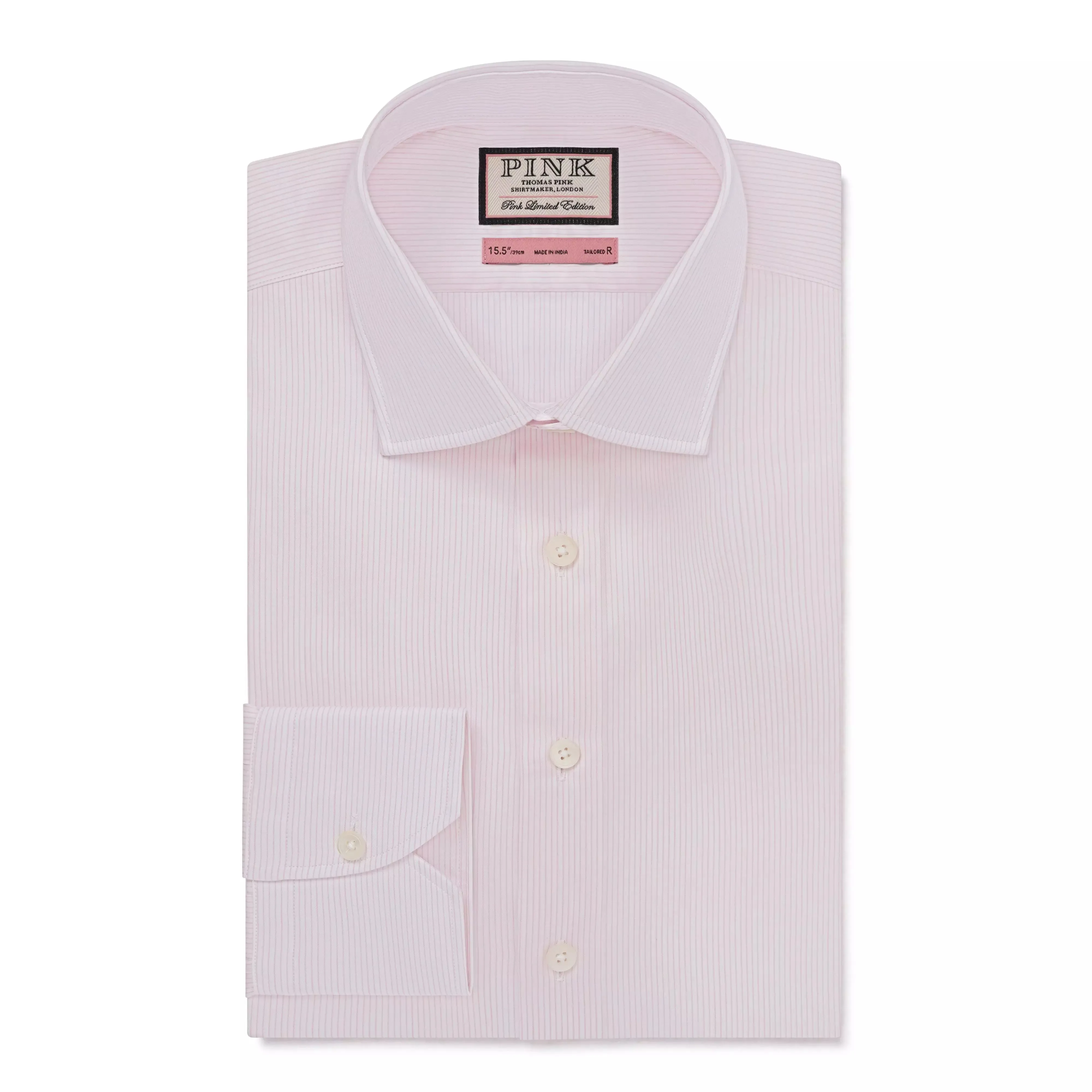 Pale Pink & White Tailored Fit Precise Hairline Stripe Dress Shirt
