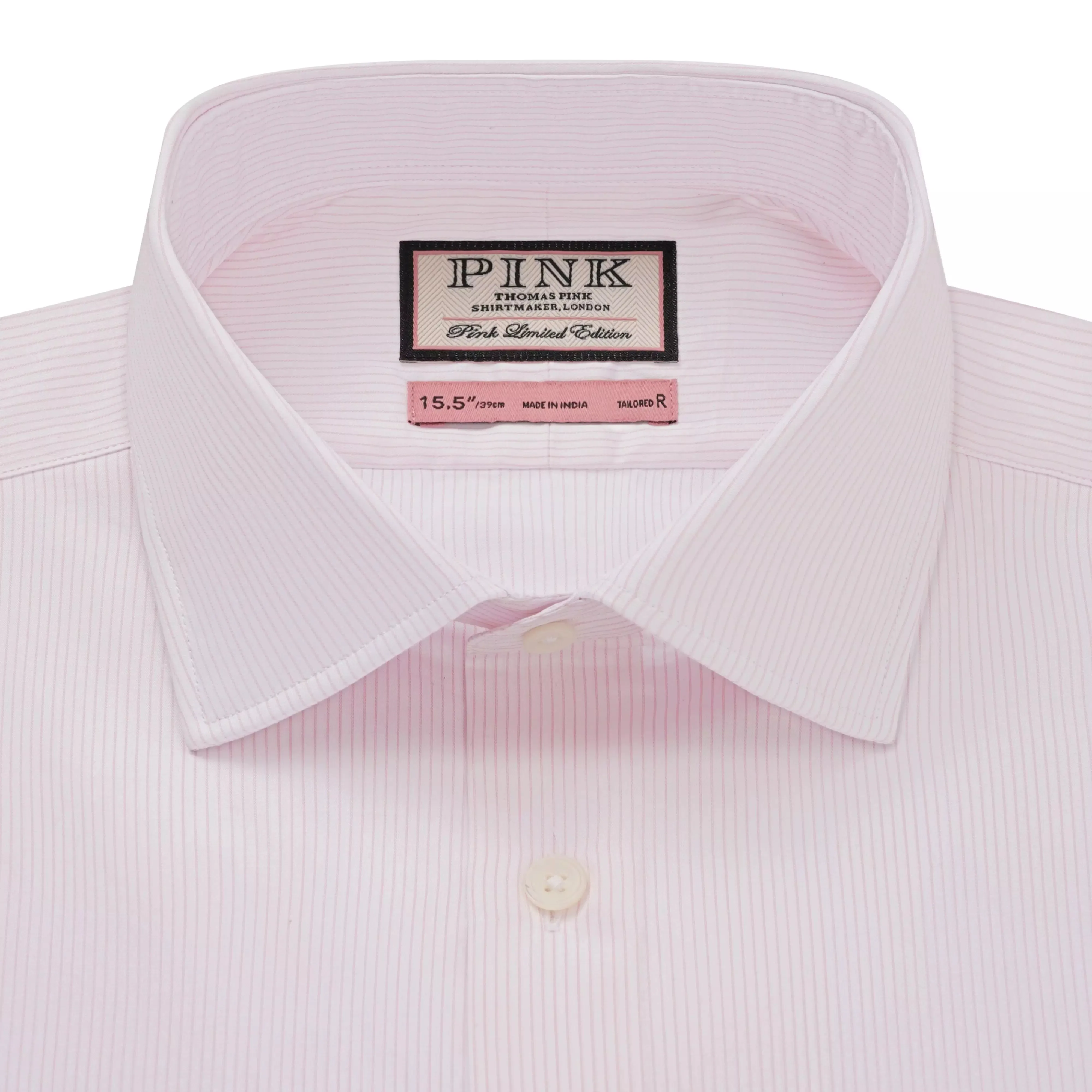 Pale Pink & White Tailored Fit Precise Hairline Stripe Dress Shirt