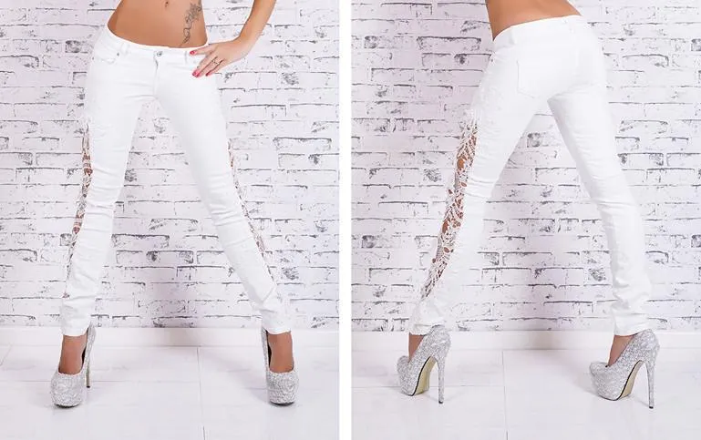Patchwork Lace Plus Size Straight Slim Jeans
