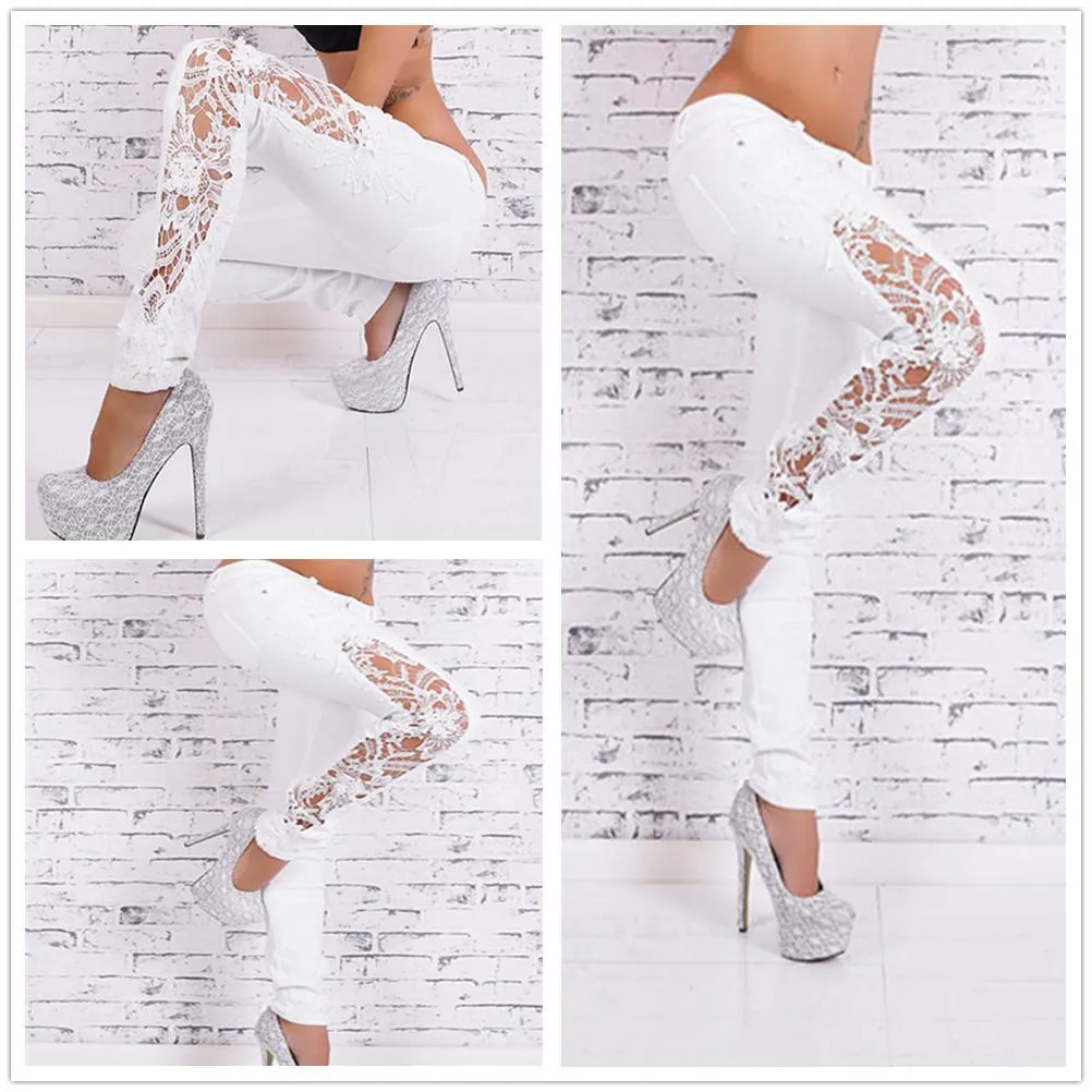 Patchwork Lace Plus Size Straight Slim Jeans