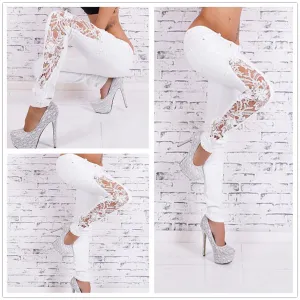 Patchwork Lace Plus Size Straight Slim Jeans