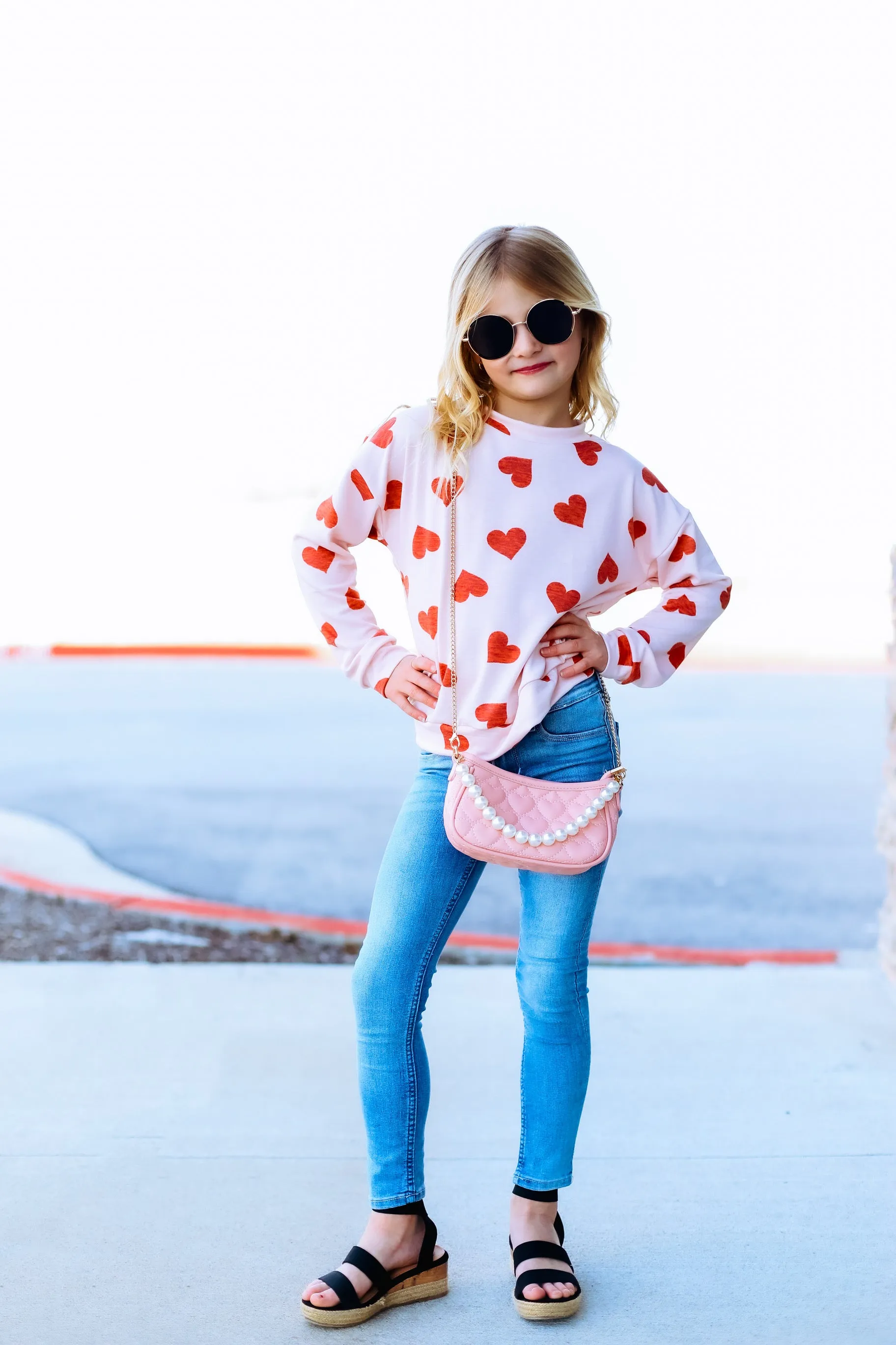 Pink Hearts Sweatshirt Top