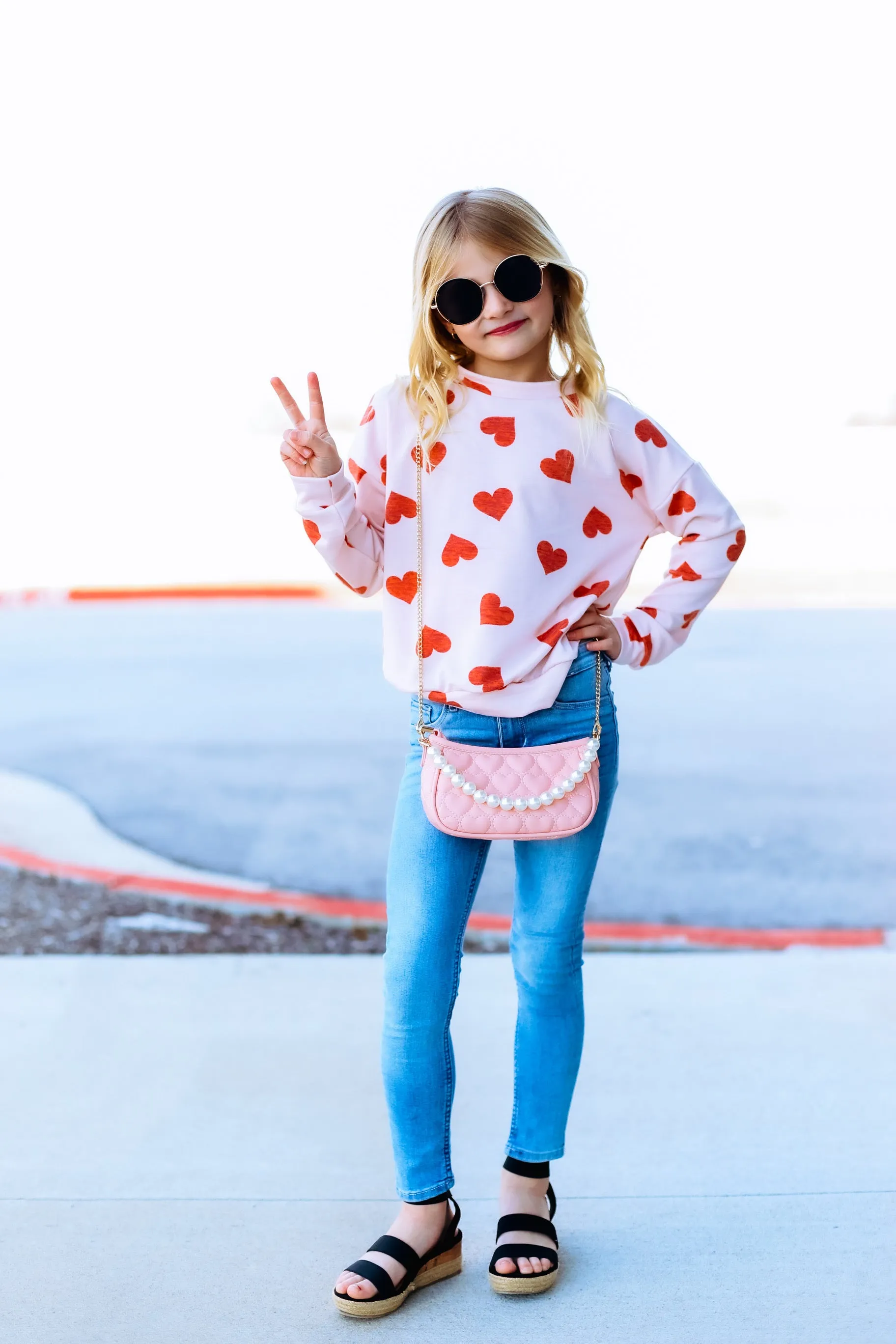 Pink Hearts Sweatshirt Top
