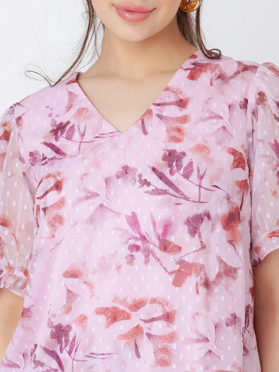 Pink Printed Straight Top