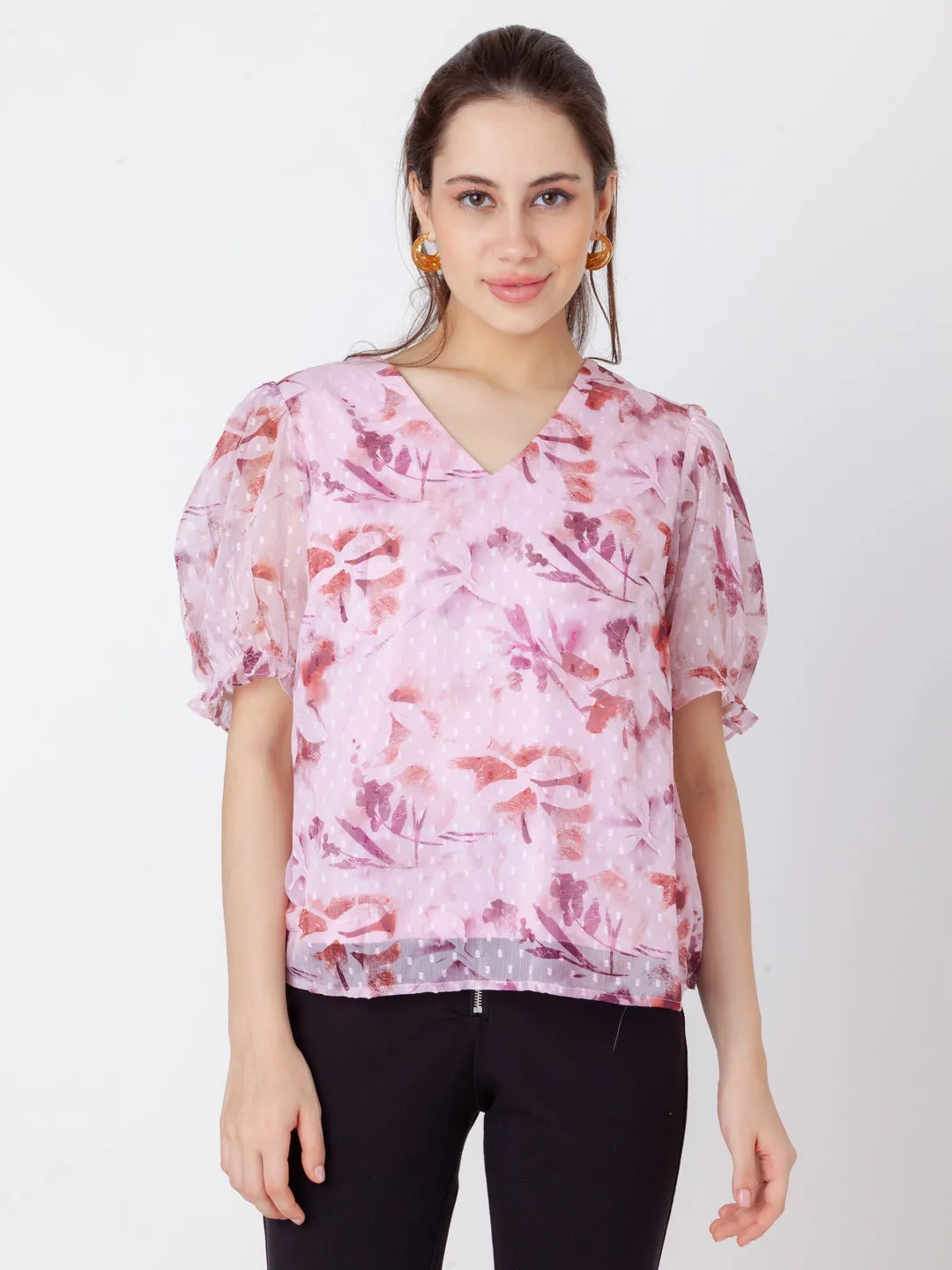 Pink Printed Straight Top
