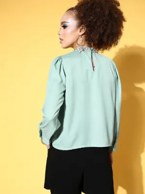 plusS Sea Green Solid All in the Details Top