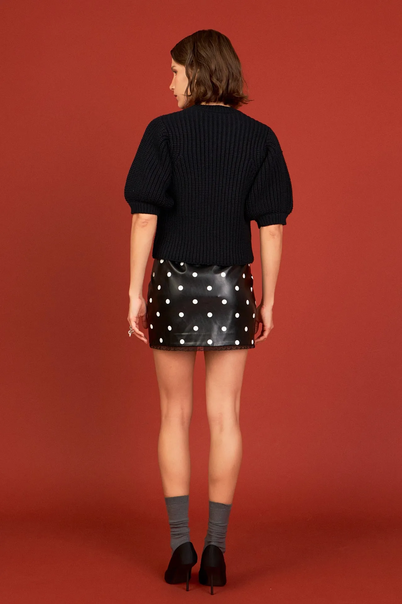 Polka Dot Pu Mini Skirt
