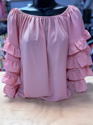 "Blush Ruffle Sleeve" Off The Shoulder Top