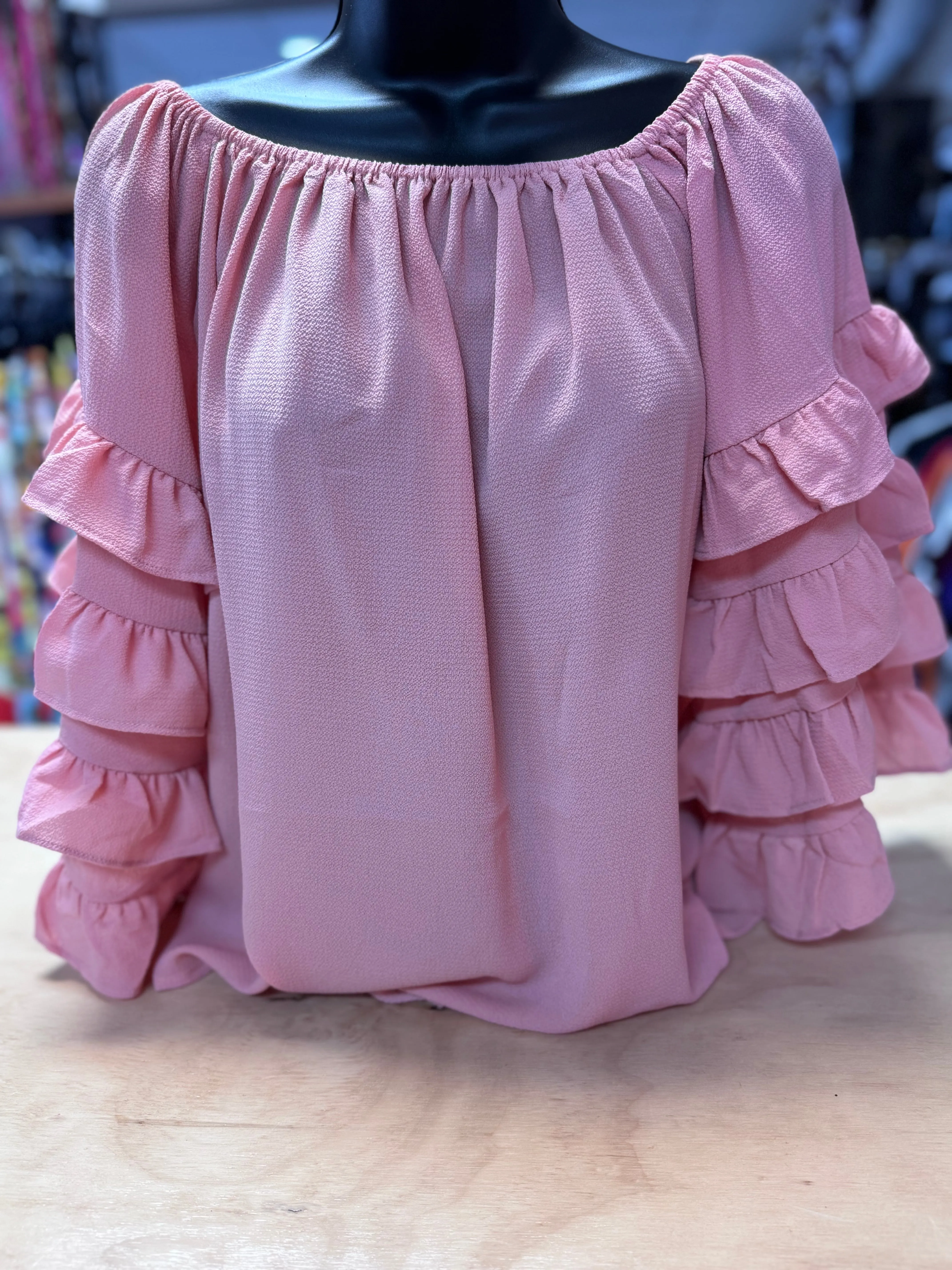 "Blush Ruffle Sleeve" Off The Shoulder Top