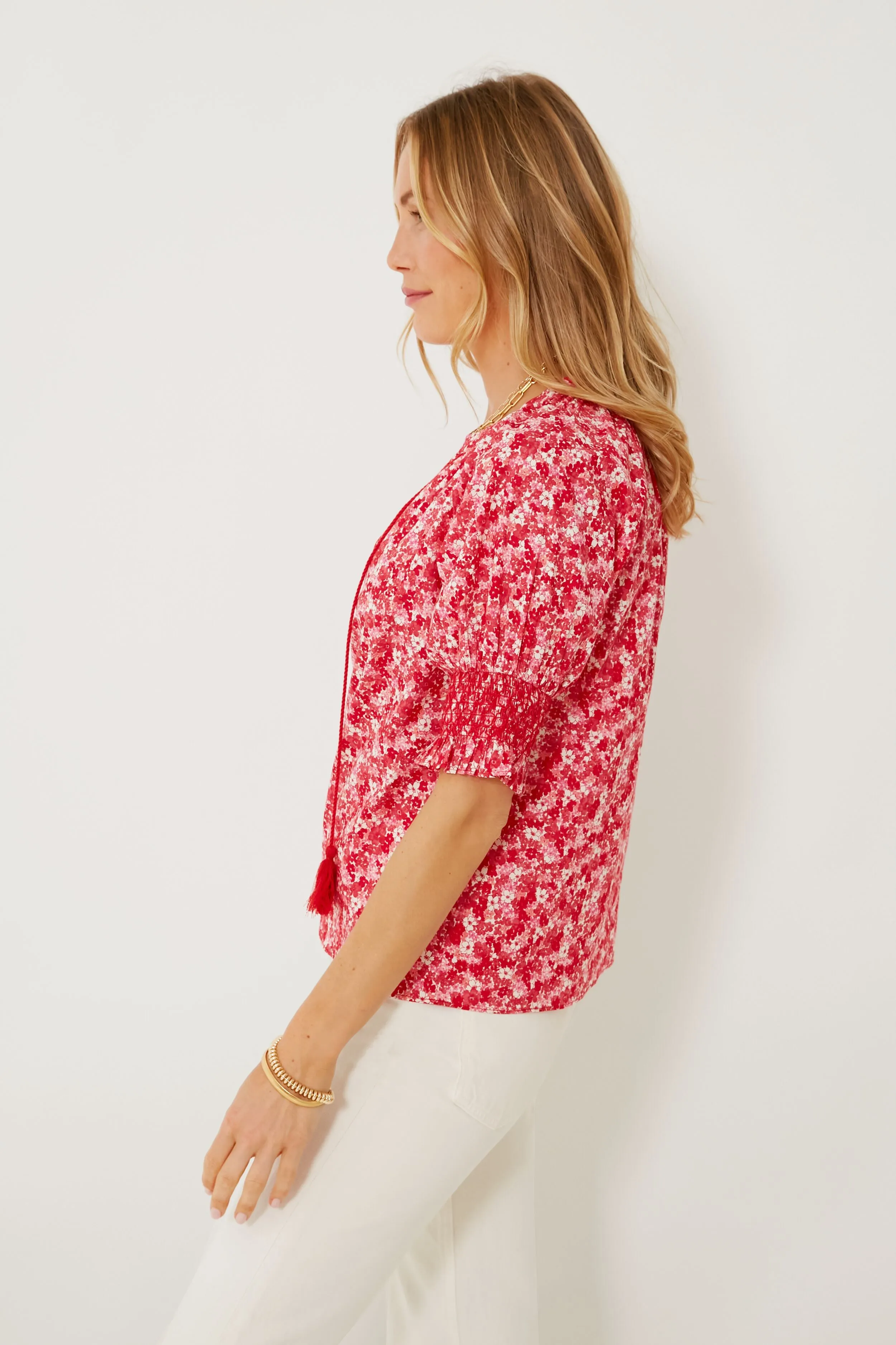 Red and Pink Floral V-Neck Colleen Blouse