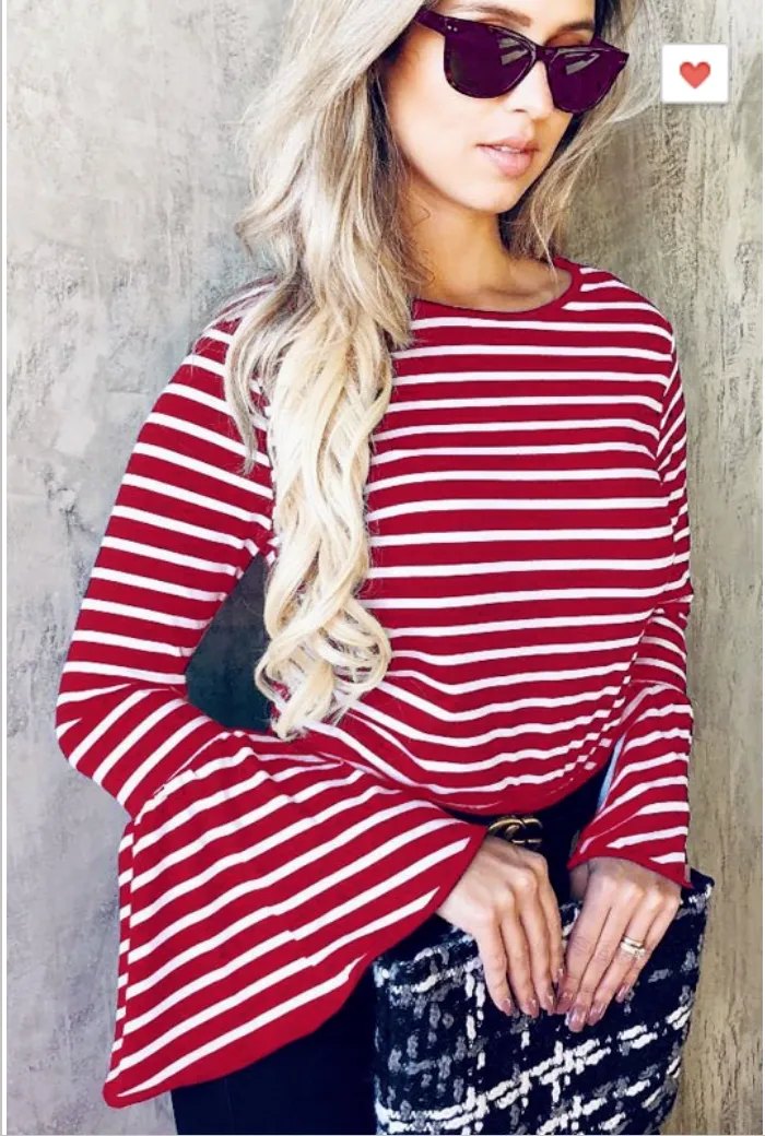 Red Striped Bell Sleeve Top