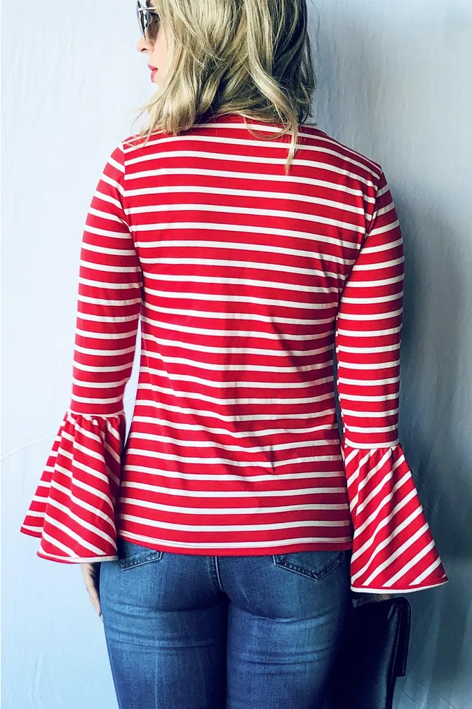 Red Striped Bell Sleeve Top