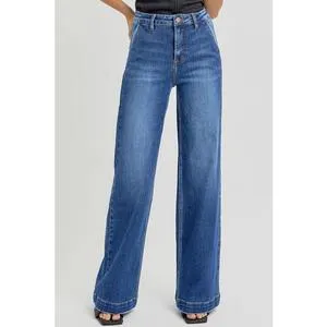 RISEN Full Size High Rise Wide Leg Jeans with Slanted Pockets trendy jean waist Basic Fit Womenswear Comfortable Style Pants