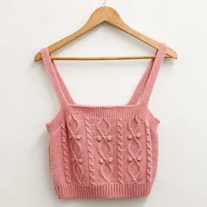 River Island Top L Pink Cropped Knit Sleeveless