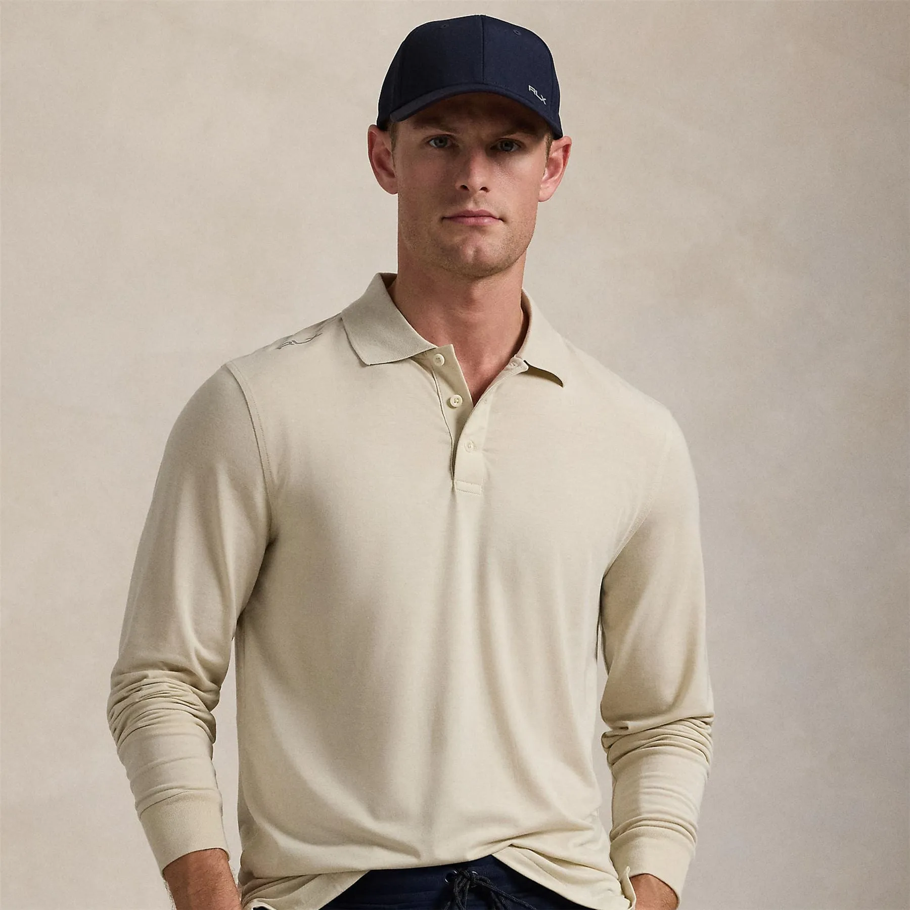 RLX Lounge Jersey LS Polo Basic Sand - AW24