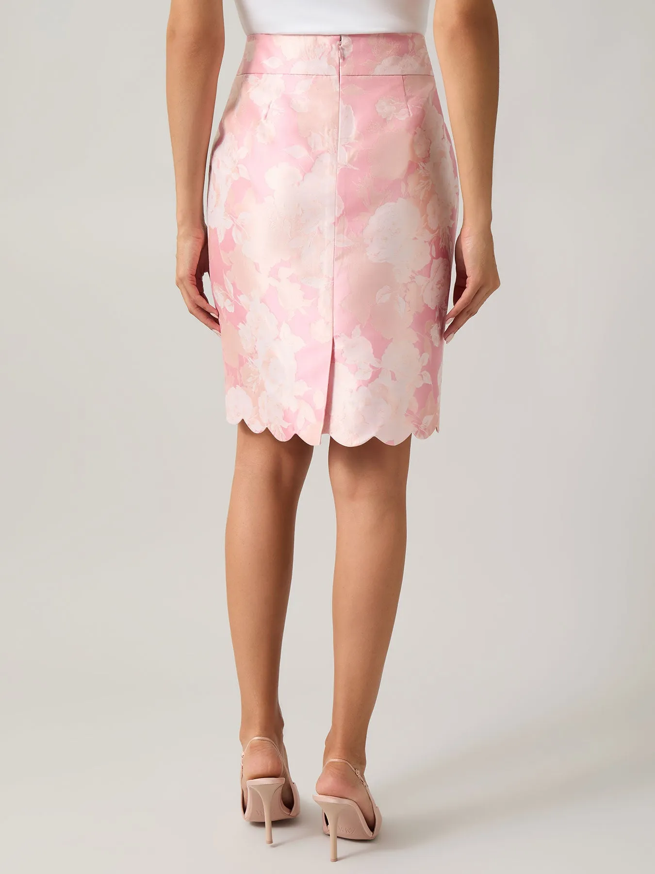 Scalloped Edge Skirt, Floral Jacquard