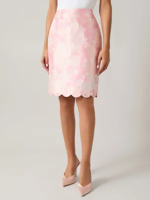 Scalloped Edge Skirt, Floral Jacquard